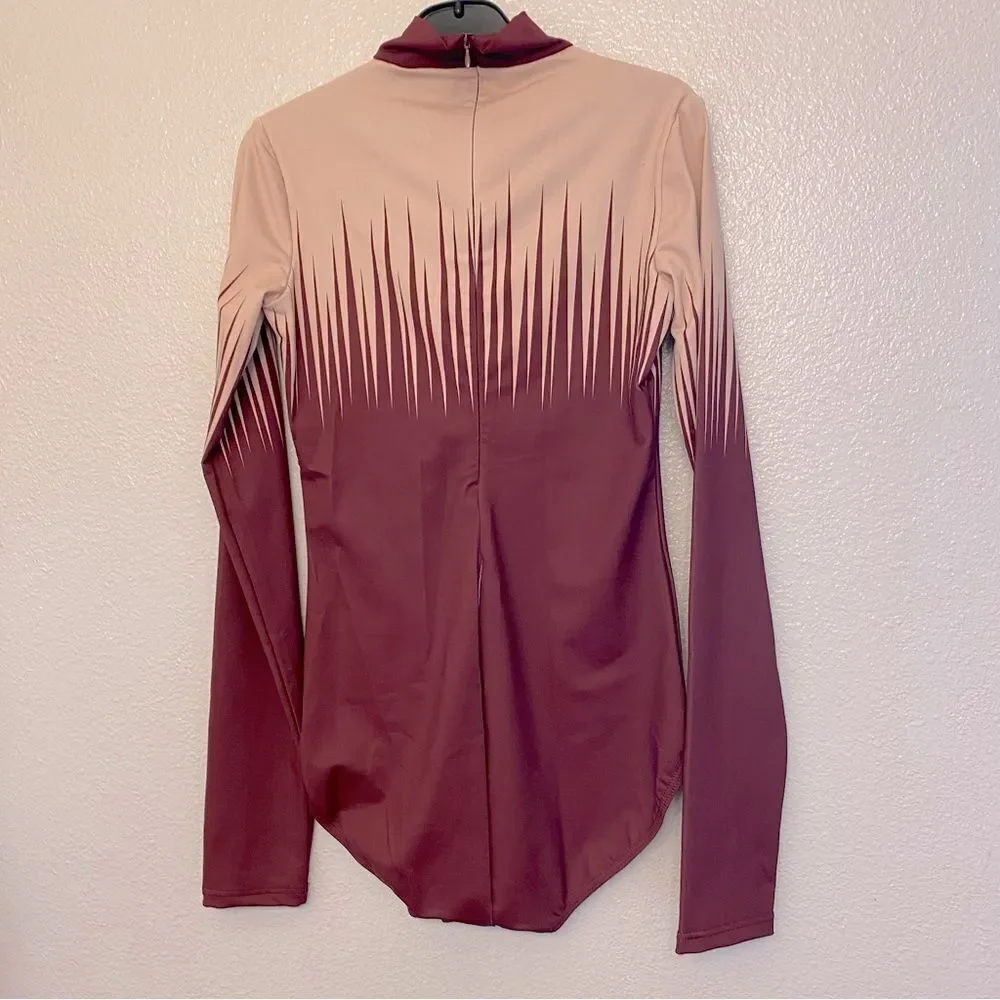 WEISSMAN Balera Dance Burgundy red Fierce Long Sleeve Leotard PL10477 MA